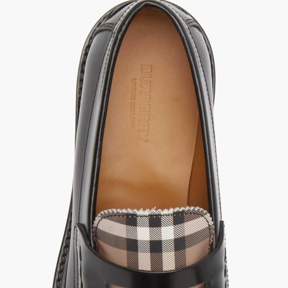NiB Burberry Mens Black Croftwood Check Leather Penny Loafers US 7 EU 40 FLB232 - Picture 5 of 6